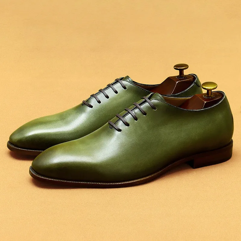 Top Layer Cowhide Men's Leather Shoes Internet Celebrity Green Leather Shoes Men's Niche Leather Oxford Shoes Business Formal Men's Shoes68871