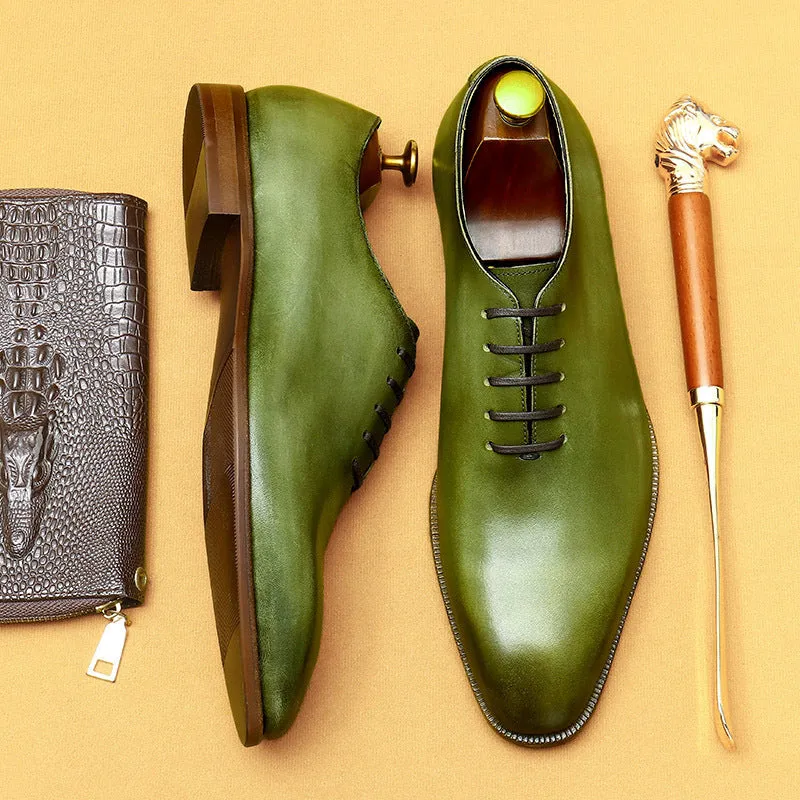 Top Layer Cowhide Men's Leather Shoes Internet Celebrity Green Leather Shoes Men's Niche Leather Oxford Shoes Business Formal Men's Shoes68871