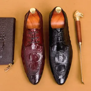 Top Layer Cowhide Men's Leather Shoes Men's Leather Shoes Genuine Leather Business Casual Crocodile Pattern Trendy Pointed Toe Dress Shoes89131