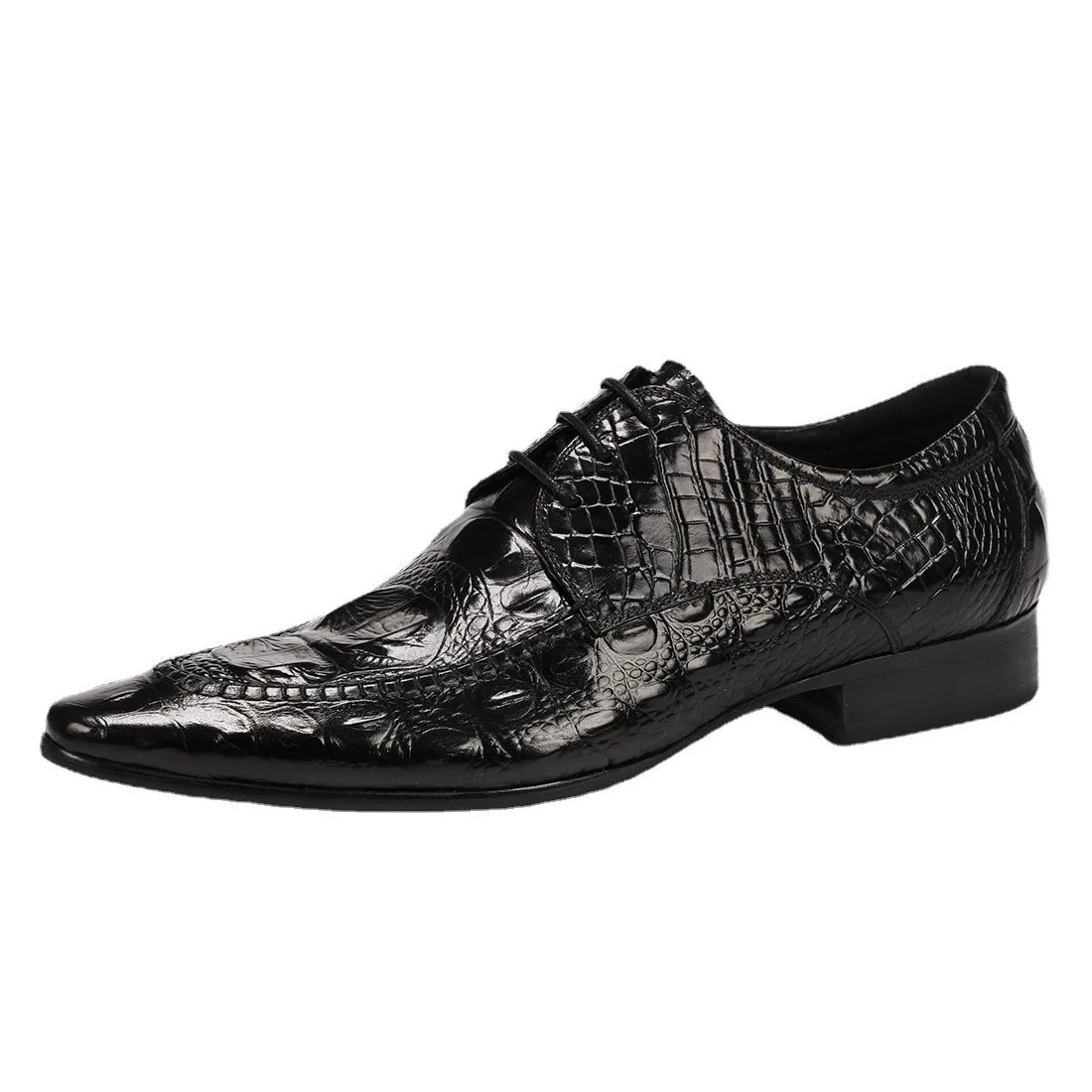 Top Layer Cowhide Men's Leather Shoes Men's Leather Shoes Genuine Leather Business Casual Crocodile Pattern Trendy Pointed Toe Dress Shoes89131