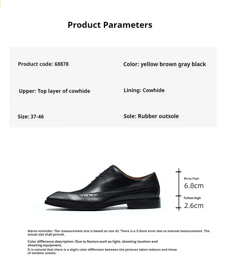 Top Layer Cowhide Men's Leather Shoes Men's Leather Shoes Genuine Leather England Style Brogue Business Formal Wear Shoes68878