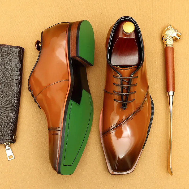 Top Layer Cowhide Men's Leather Shoes Patent Leather Shiny Leather Shoes Men's Genuine Leather Business Formal Wear British Wedding Bridegroom Men's Shoes23690