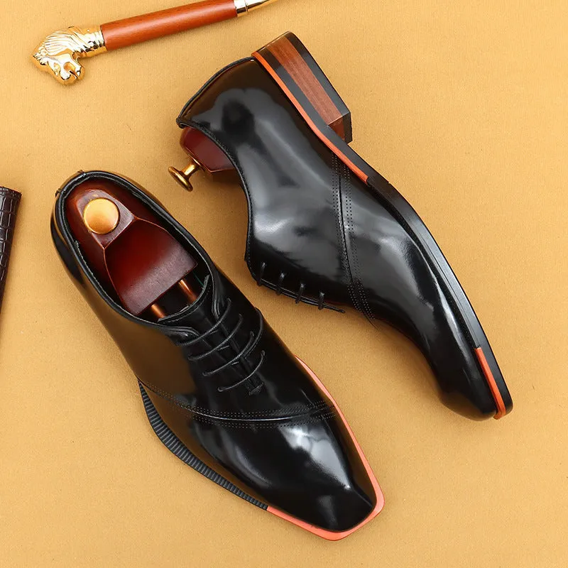 Top Layer Cowhide Men's Leather Shoes Patent Leather Shiny Leather Shoes Men's Genuine Leather Business Formal Wear British Wedding Bridegroom Men's Shoes23690