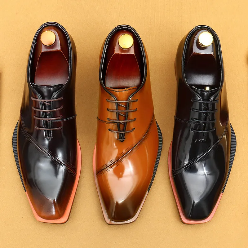 Top Layer Cowhide Men's Leather Shoes Patent Leather Shiny Leather Shoes Men's Genuine Leather Business Formal Wear British Wedding Bridegroom Men's Shoes23690
