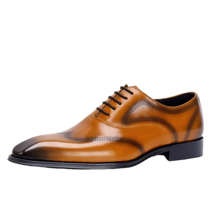 Top Layer Cowhide Men's Leather Shoes Square Toe British Oxford Shoes Men's Hand-Rub Color Brogue Leather Shoes89255