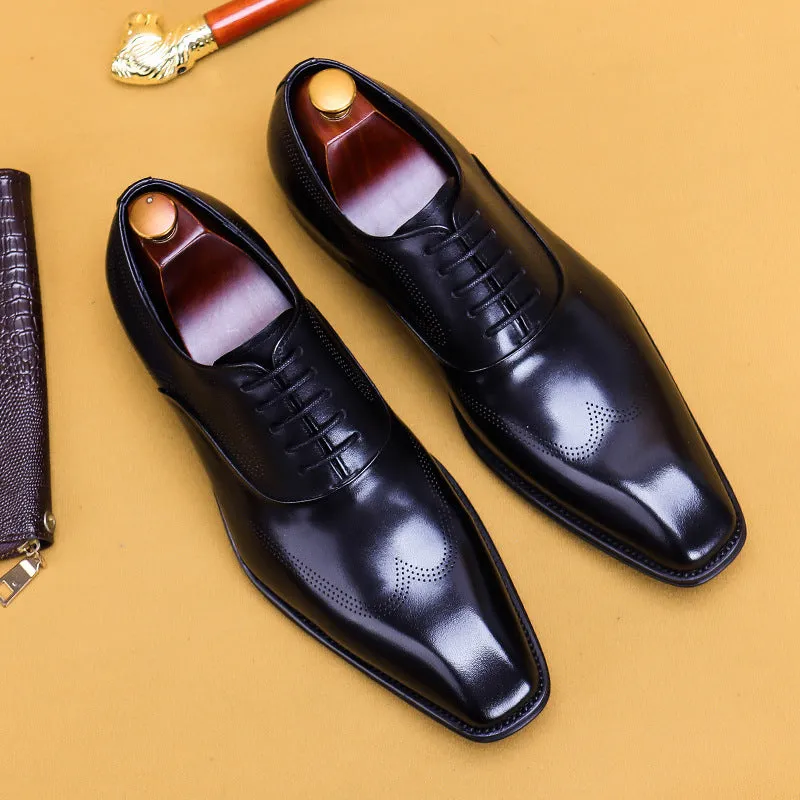 Top Layer Cowhide Men's Leather Shoes Square Toe British Oxford Shoes Men's Hand-Rub Color Brogue Leather Shoes89255