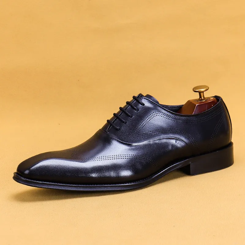 Top Layer Cowhide Men's Leather Shoes Square Toe British Oxford Shoes Men's Hand-Rub Color Brogue Leather Shoes89255