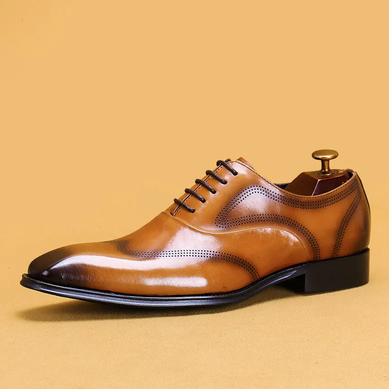 Top Layer Cowhide Men's Leather Shoes Square Toe British Oxford Shoes Men's Hand-Rub Color Brogue Leather Shoes89255