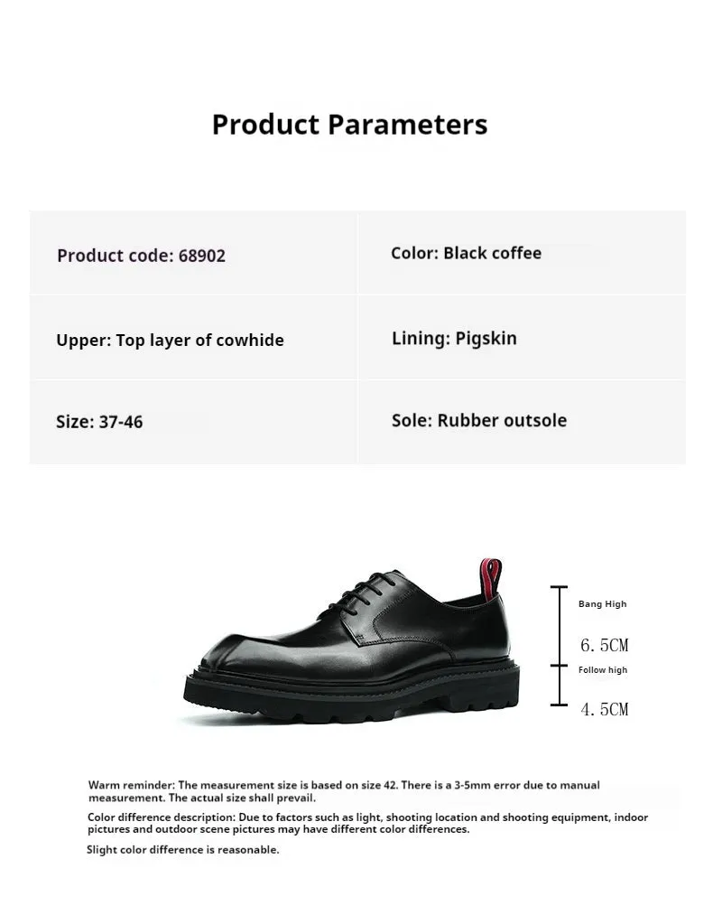Top Layer Cowhide Men's Leather Shoes Square Toe Leather Shoes Men's High-Grade Korean Genuine Leather Wide-Leg Formal Wear Business Casual Derby Shoes68902