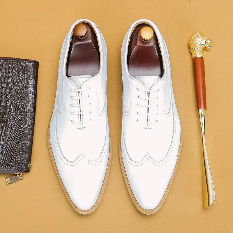 Top Layer Cowhide Men's Leather Shoes White Leather Shoes Men's Genuine Leather Business Formal Wear British Simple Pointed Oxford Shoes Physical Store Men's Shoes68138