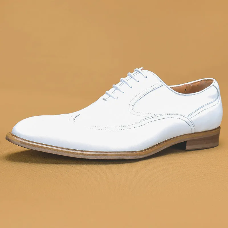 Top Layer Cowhide Men's Leather Shoes White Leather Shoes Men's Genuine Leather Business Formal Wear British Simple Pointed Oxford Shoes Physical Store Men's Shoes68138