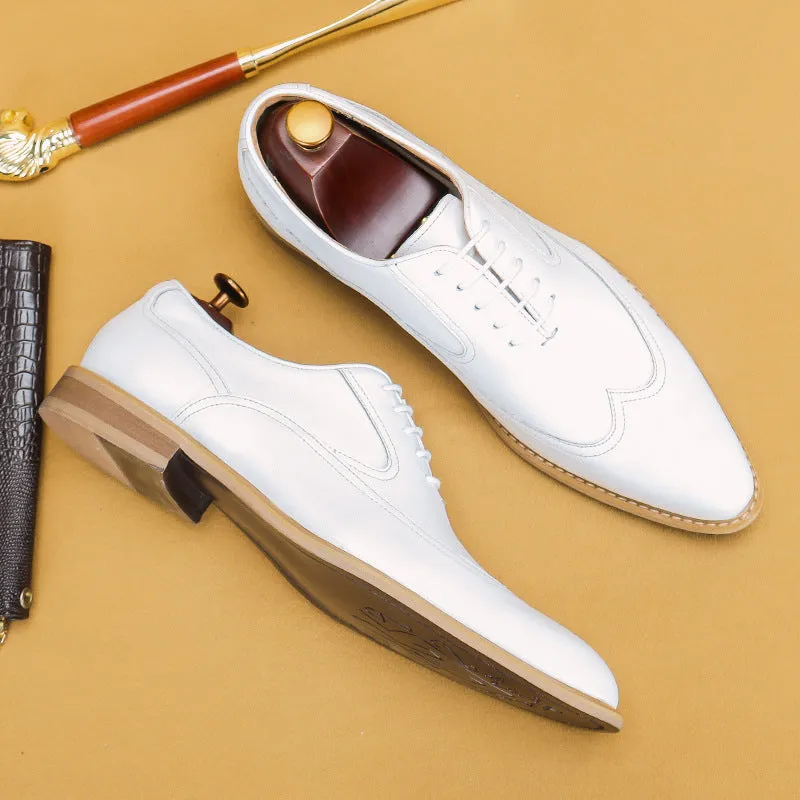 Top Layer Cowhide Men's Leather Shoes White Leather Shoes Men's Genuine Leather Business Formal Wear British Simple Pointed Oxford Shoes Physical Store Men's Shoes68138