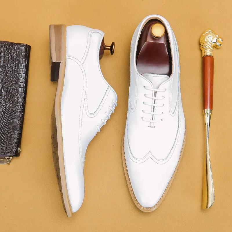 Top Layer Cowhide Men's Leather Shoes White Leather Shoes Men's Genuine Leather Business Formal Wear British Simple Pointed Oxford Shoes Physical Store Men's Shoes68138