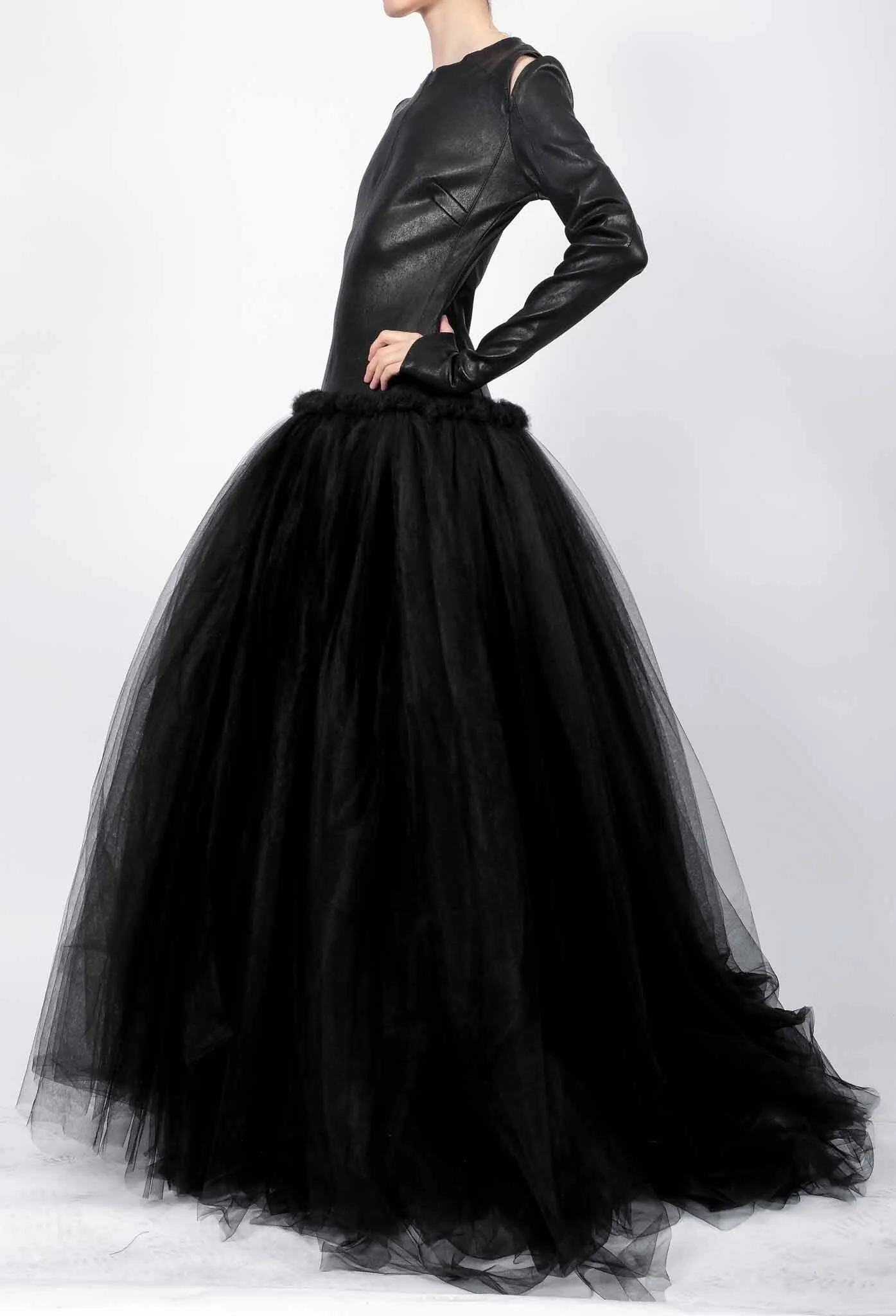 Tulle Maxi Dress with Leather Top