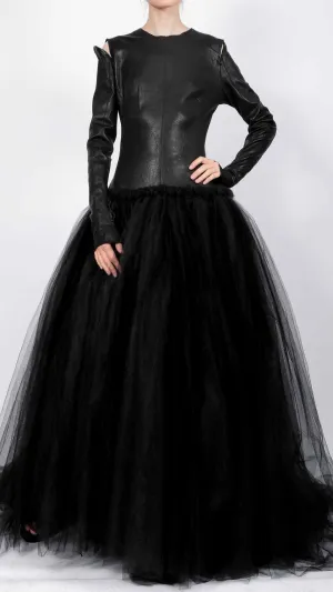 Tulle Maxi Dress with Leather Top