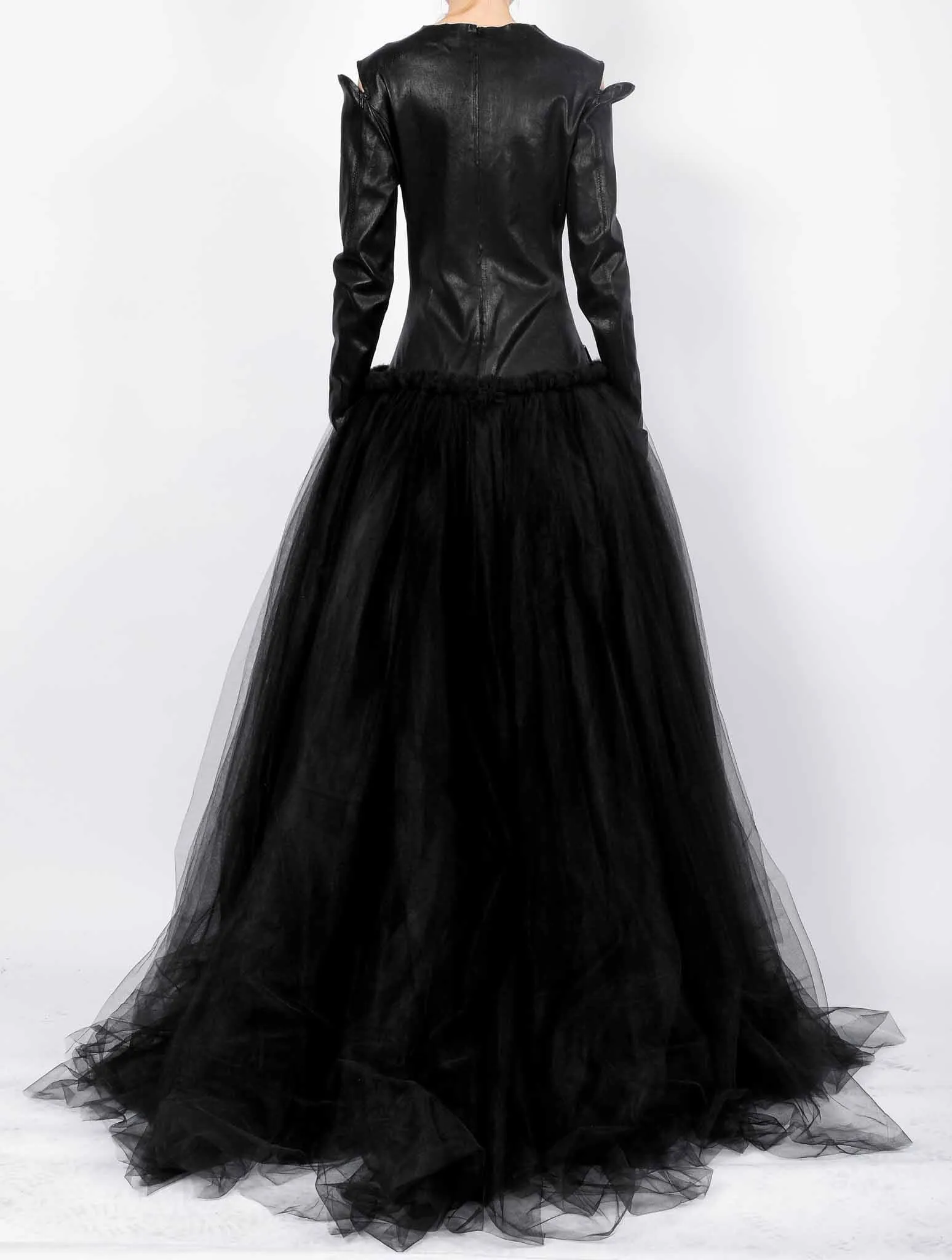 Tulle Maxi Dress with Leather Top
