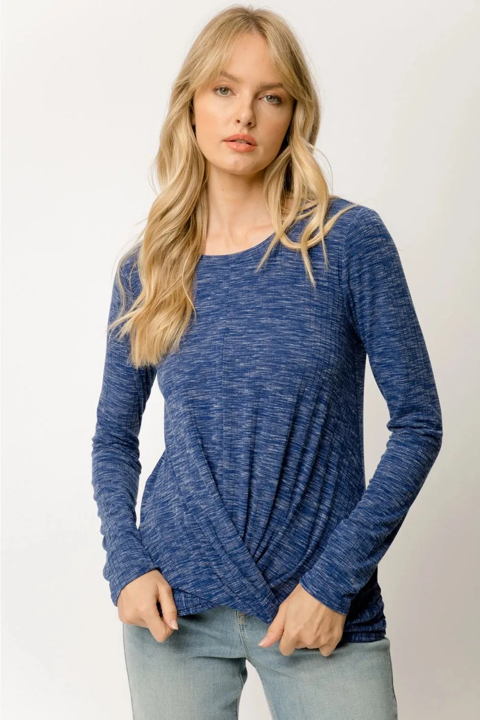 Twist Front Long Sleeve Knit Top Blue Sapphire