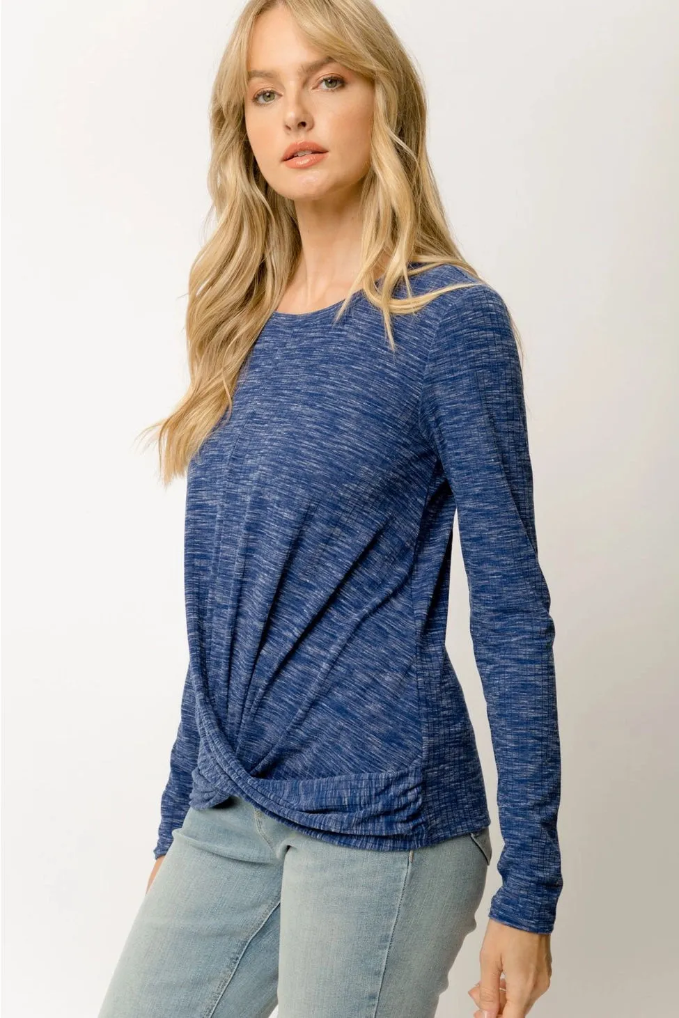 Twist Front Long Sleeve Knit Top Blue Sapphire