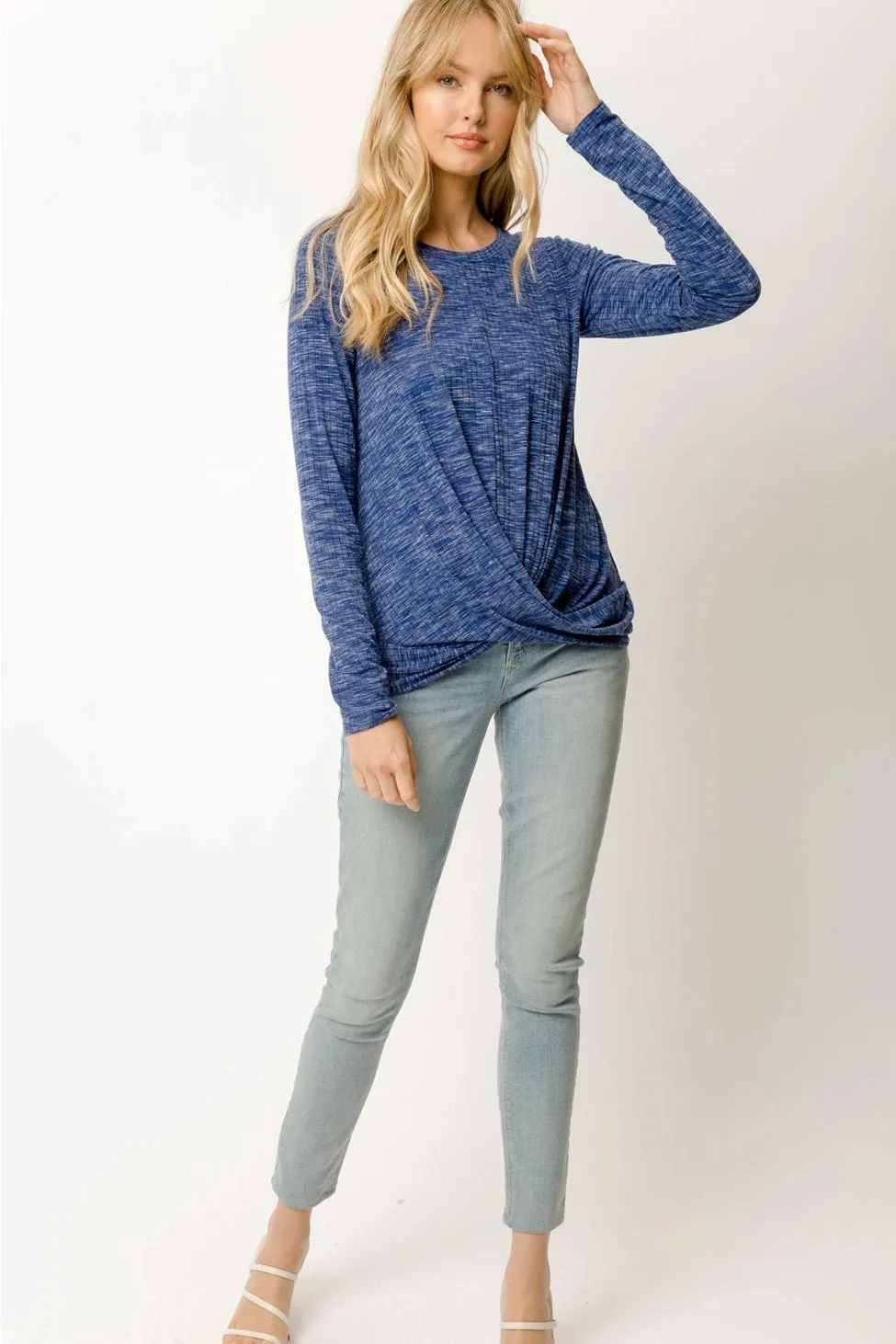 Twist Front Long Sleeve Knit Top Blue Sapphire