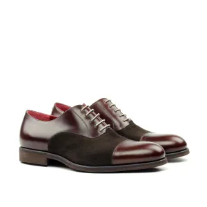 Unique Handcrafted Burgundy Box Calf Derby w/ Cap Toe