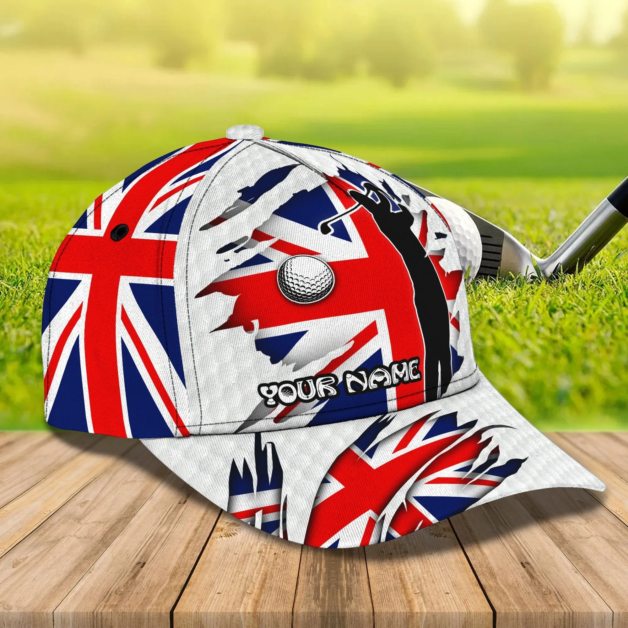 United Kingdom Flag Golfer - Personalized Name Cap - TD96