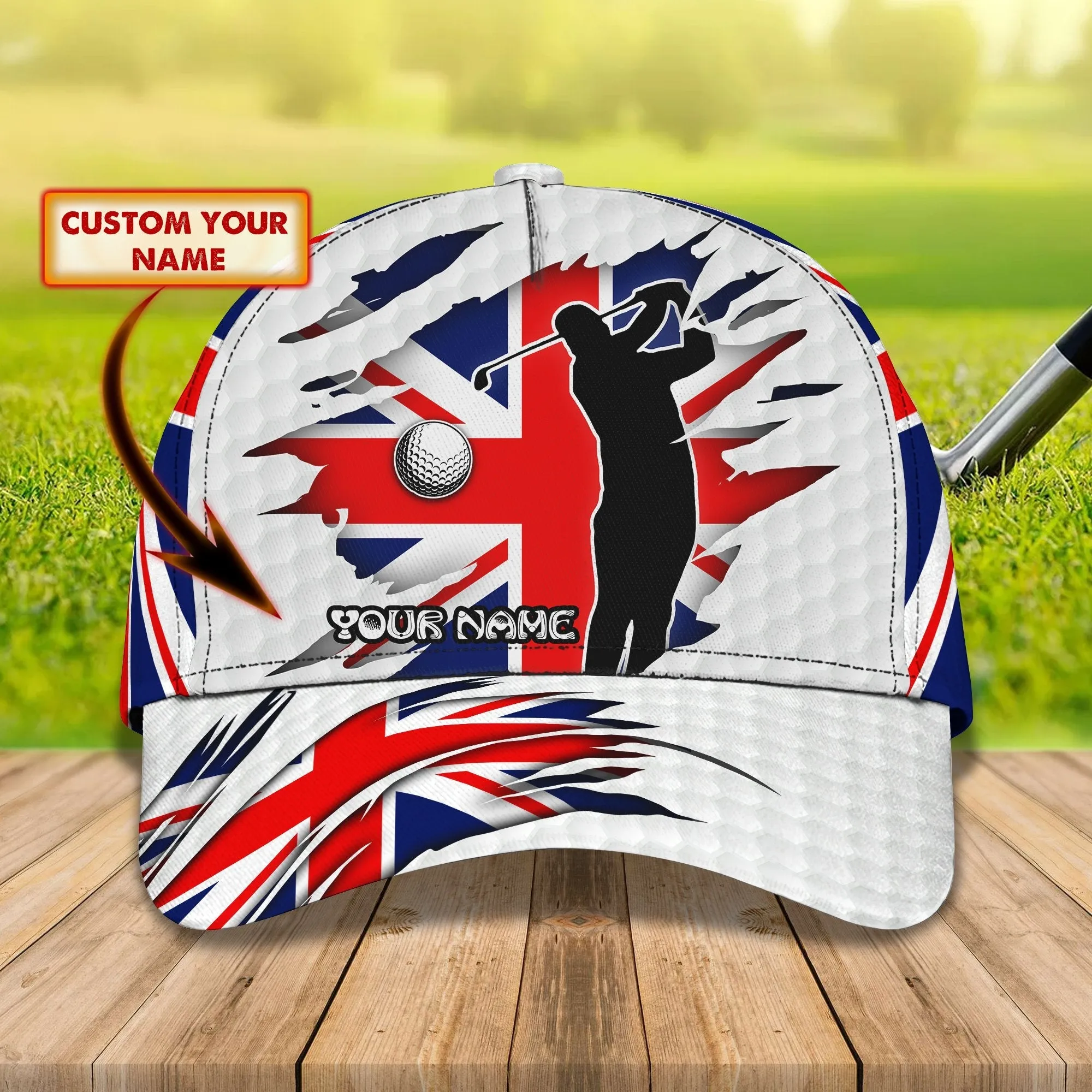 United Kingdom Flag Golfer - Personalized Name Cap - TD96