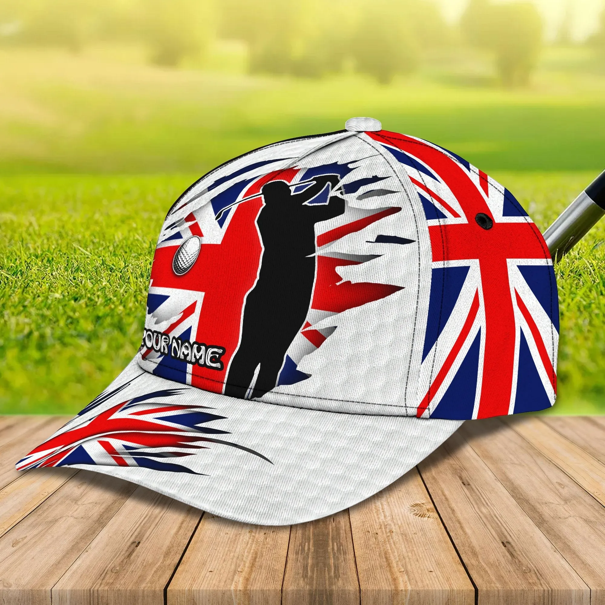 United Kingdom Flag Golfer - Personalized Name Cap - TD96