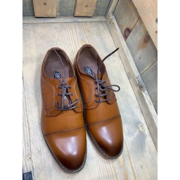 Us4 NEW STACY ADAMS Men's Dickinson Cap Toe Oxford Cognac Tan Brown