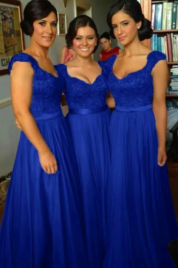 V-neck Long Cap Sleeves Dark Red Bridesmaid Dress With Beading Lace  TY0010