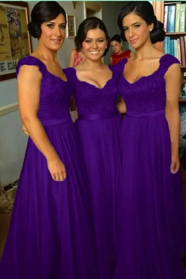 V-neck Long Cap Sleeves Dark Red Bridesmaid Dress With Beading Lace  TY0010