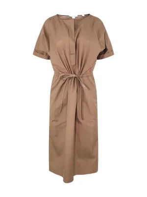 Vince Cotton Belted Dolman-Sleeve Dress in Earthen