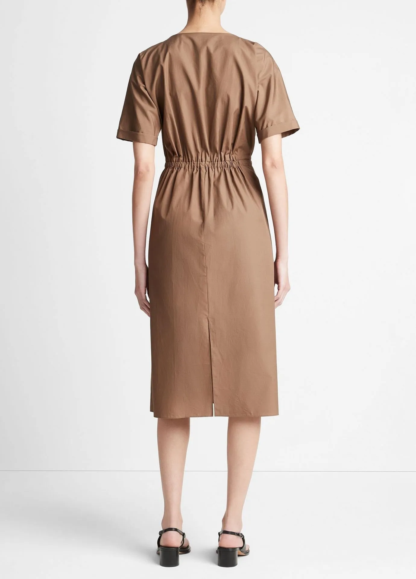 Vince Cotton Belted Dolman-Sleeve Dress in Earthen