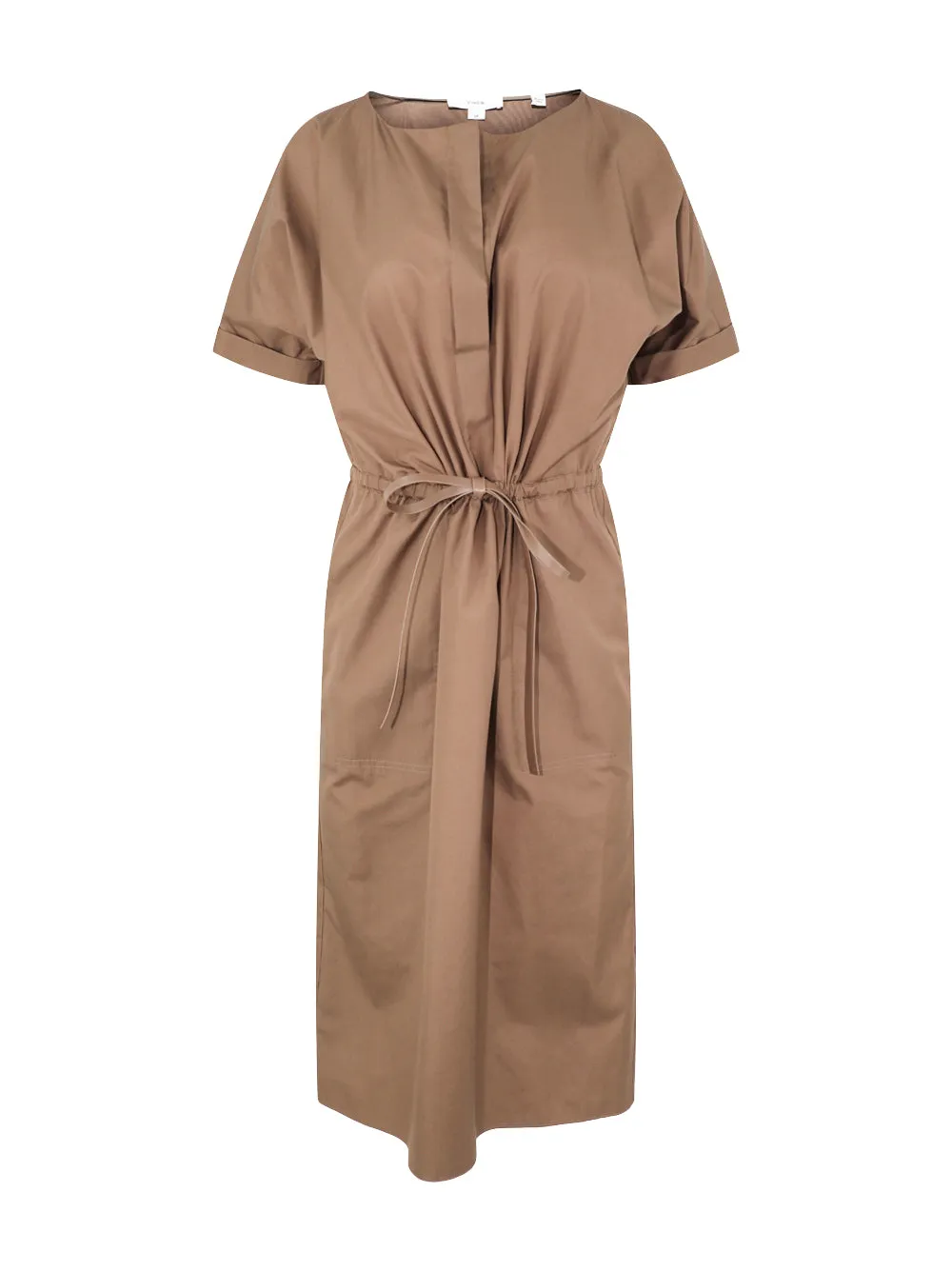 Vince Cotton Belted Dolman-Sleeve Dress in Earthen