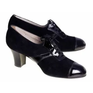 Vintage Ladies Black Suede/Patent Cap Toe Oxford Shoes 1920S Walk Over NIB Size 6A