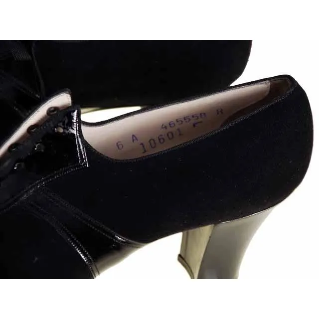 Vintage Ladies Black Suede/Patent Cap Toe Oxford Shoes 1920S Walk Over NIB Size 6A