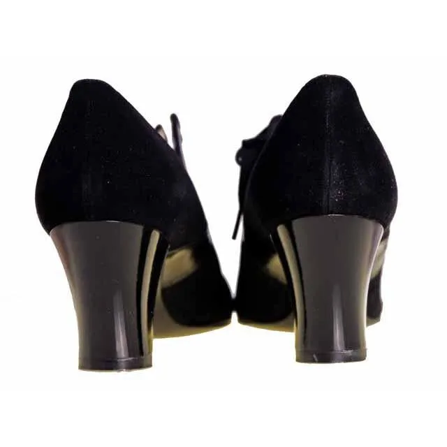 Vintage Ladies Black Suede/Patent Cap Toe Oxford Shoes 1920S Walk Over NIB Size 6A