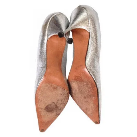 Vintage Shoes Silver Leather Stiletto Heels Tiny Ackerman 1950S 7.5
