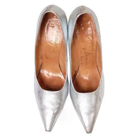 Vintage Shoes Silver Leather Stiletto Heels Tiny Ackerman 1950S 7.5