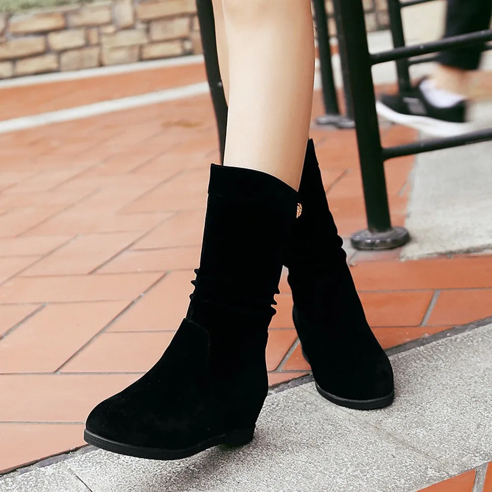Winter  Women's Thick  Bottom  Round-Toe  Middle Boots