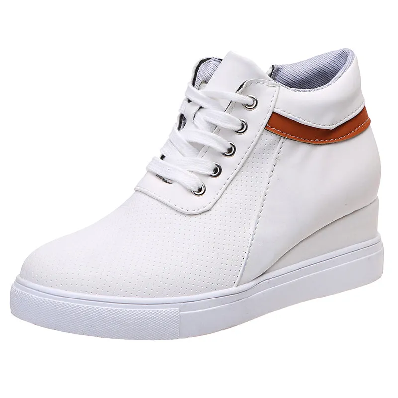 Women's Fashion Invisible Height Increasing Lace Up Side Zipper Shoes