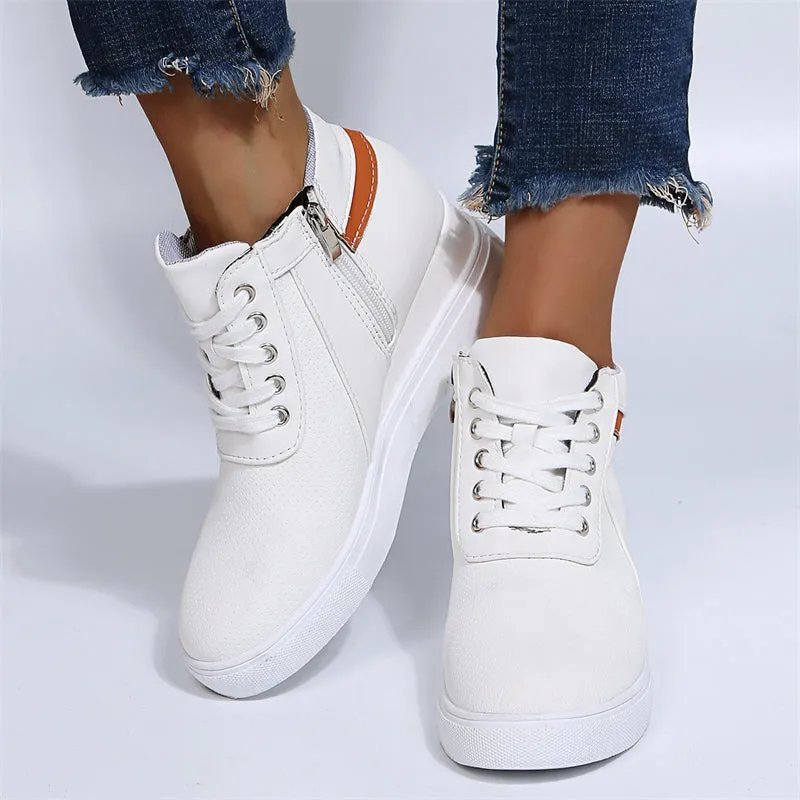 Women's Fashion Invisible Height Increasing Lace Up Side Zipper Shoes