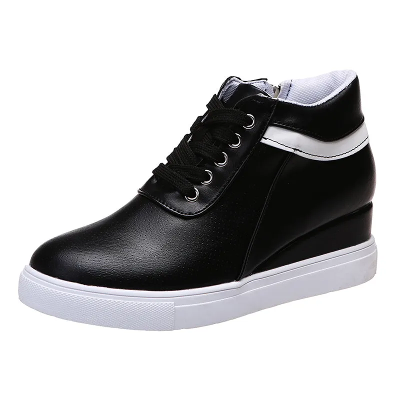 Women's Fashion Invisible Height Increasing Lace Up Side Zipper Shoes