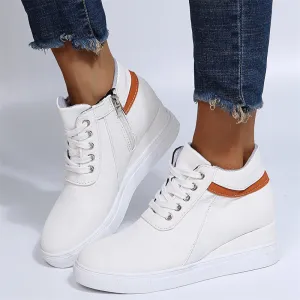 Women's Fashion Invisible Height Increasing Lace Up Side Zipper Shoes