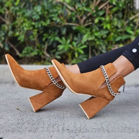 Women's Suede Tan Block Heel Chelsea Boots