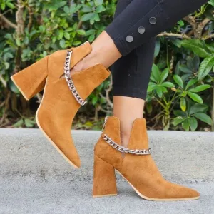 Women's Suede Tan Block Heel Chelsea Boots