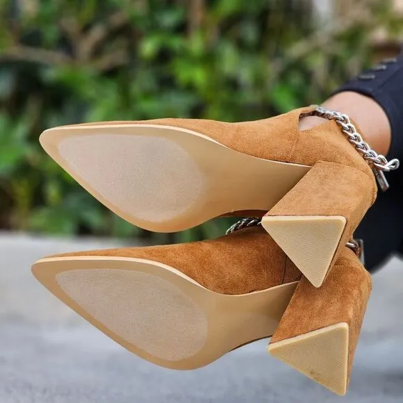 Women's Suede Tan Block Heel Chelsea Boots