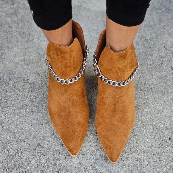 Women's Suede Tan Block Heel Chelsea Boots