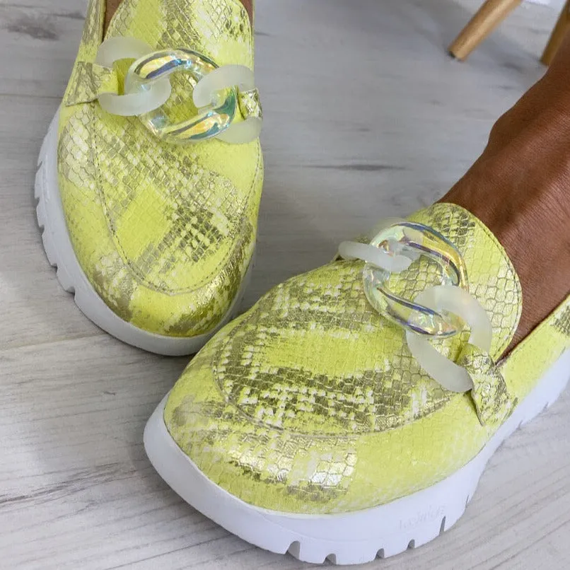 Wonders Lime Python Slip On Shoes