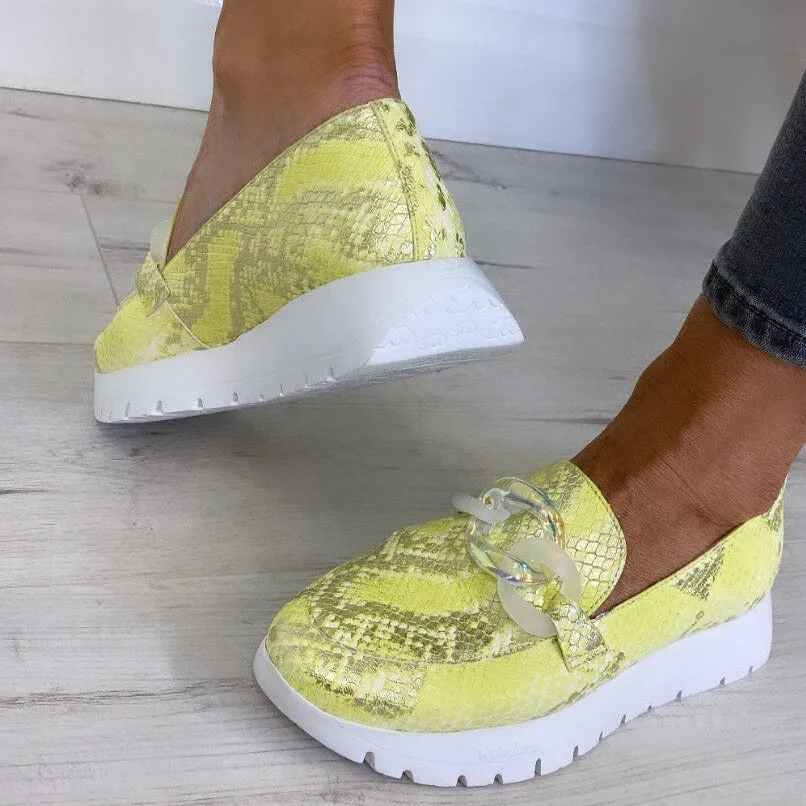Wonders Lime Python Slip On Shoes