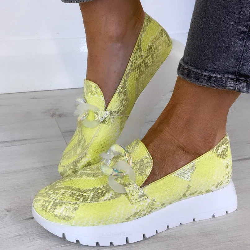 Wonders Lime Python Slip On Shoes